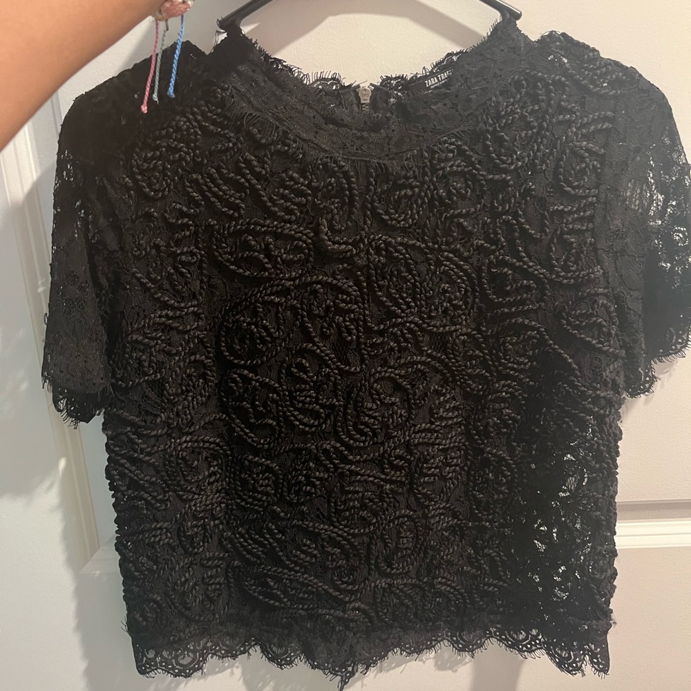 Zara Black Cropped Embellished Blouse